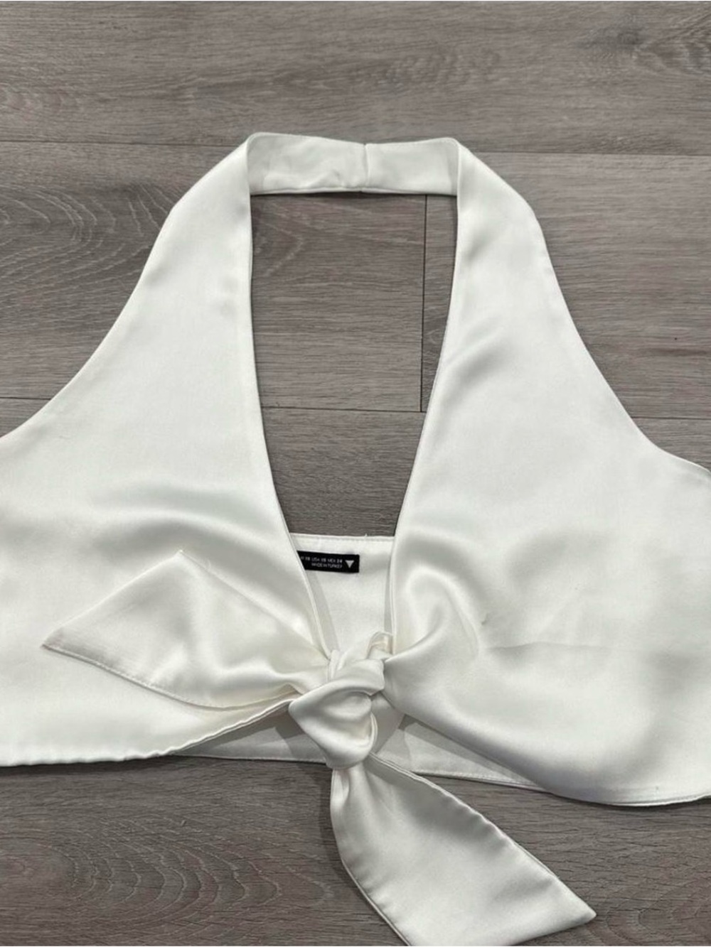 Zara White Satin Tie-Front Halter Crop Top